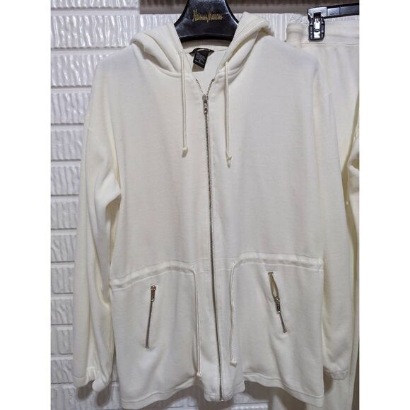 Moda International Women's Cream Velour Lounge Suit Jacket & Pants Set S/M - Picture 3 of 5